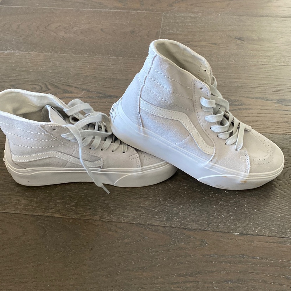 Suede platform high top vans.